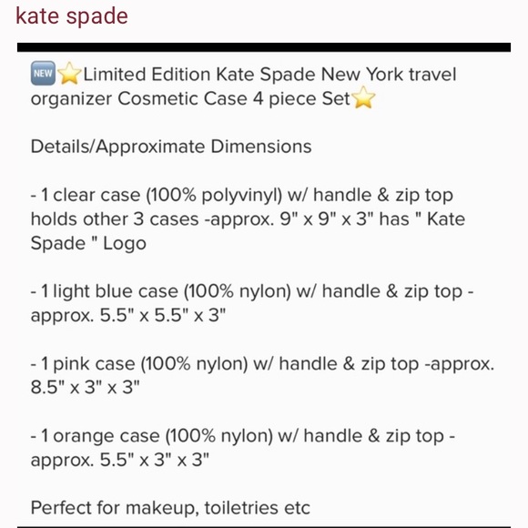 4p Kate Spade Cosmetic Case Makeup Bag Set 🤍💙💖🧡 - Picture 7 of 12